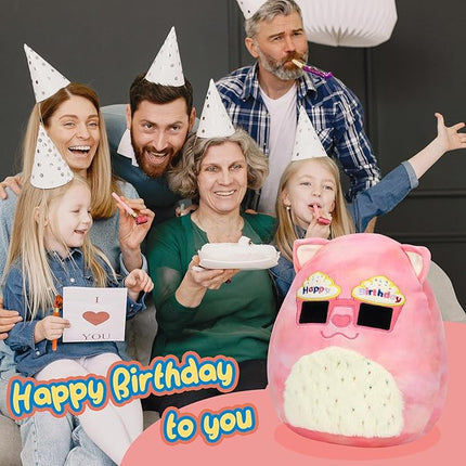 12” Birthday Cat Plush Pillow Happy Birthday Kitten with Sunglasses Pillow Soft Cat Stuffed Animal Cute Kitten Plush Toy Gifts for Kids Girls