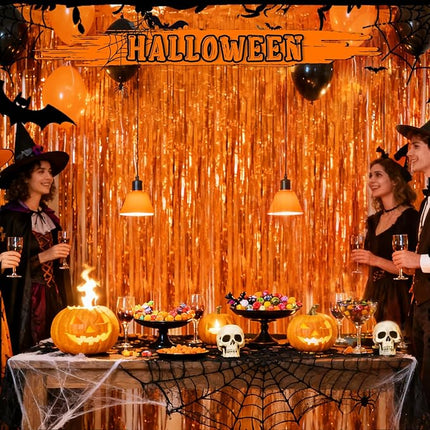 2 Pack Orange Foil Fringe Curtains Streamers Party Decorations 3.3 x 8.2 ft, Pink Tinsel Curtain Fringe Backdrop for Parties, Door Fringe Birthday Streamers, Barbie Backdrop Birthday Party Decorations