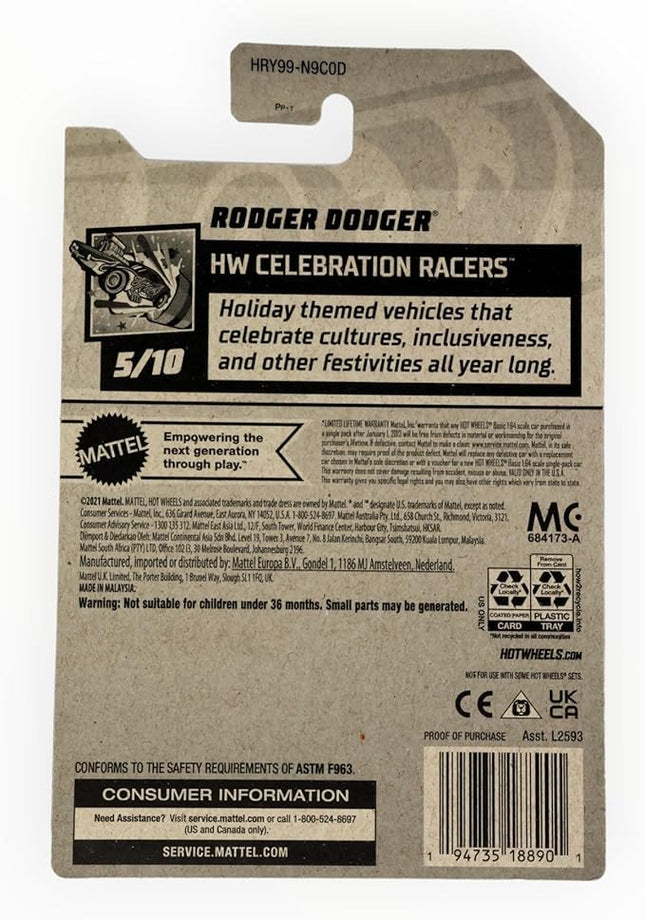 Matchbox Hot Wheels Rodger Dodger, HW Celebration Racers 5/10 [Silver] 77/250