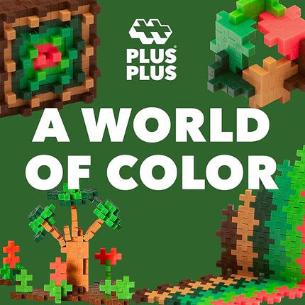 PLUS PLUS 240 Piece Interlocking Building Blocks for Kids, Open Ended Connecting Toys, STEM Bin Mini Manipulatives - Jungle Mix Play Tube & Baseplate