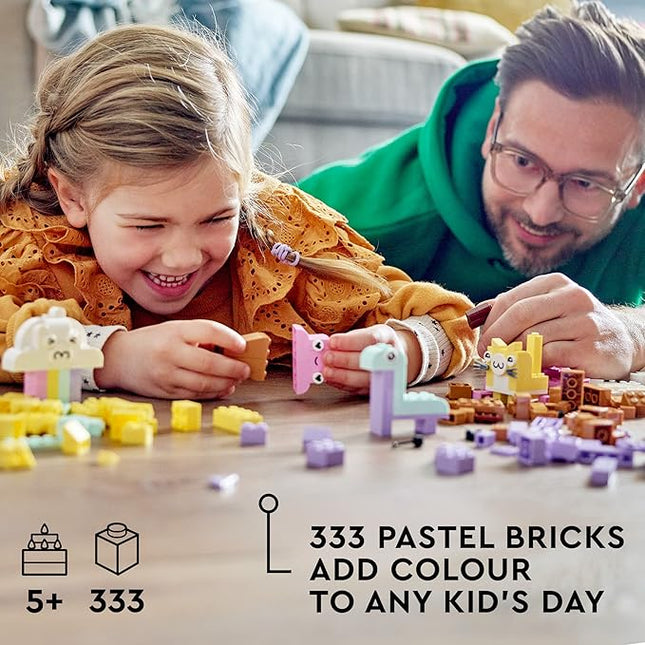 LEGO Classic Creative Pastel Fun Bricks Box 11028, Building Toys for Kids, Girls, Boys Ages 5 Plus with Models; Ice Cream, Dinosaur, Cat & More, Creative Learning Gift