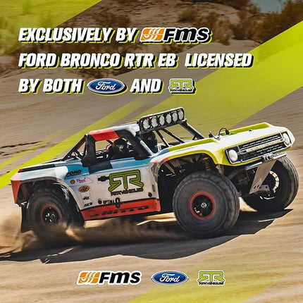 FMS 1/7 Ford Bronco RTR EB Fast RC Truck – Licensed by Ford & RTR Vehicles, 80km/h Short Course Truck, 4WD Brushless RC Car, CNC Metal Parts, Off-Road Rock Crawler 4x4 for Adults (2024 Paint Scheme)