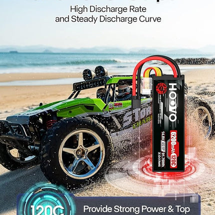 HOOVO 4S Lipo Battery 14.8V 6200mAh 120C RC Car Battery Hard Case with TR Plug Compatible for 1/8 and 1/10 Scale RC Car RC Buggy Truggy Truck Slash 4X4 Crawler Monster RC Hobby 2 Pack