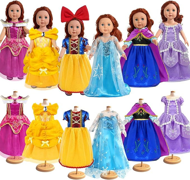18 inch Doll Clothes and Accessories, Pricess Costumes Dress, 6 Pieces, 18 inch