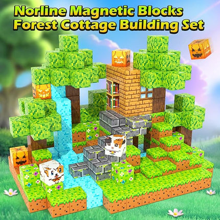 Magnetic Blocks - 100PCS Build Mine Magworld Forest Cottage Set, Kids Building Toys for Boys Girls Age 3-5 4-8 5-7, Construction Craft Sensory Toys Birthday Gifts for 3+ Years Old