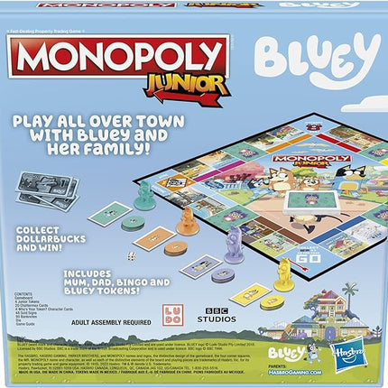 Hasbro Gaming Monopoly Junior Bluey Edition Board Game | Kids Play as Bluey, Bingo, Mum & Dad for Girls & Boys | Ages 5+ (Amazon Exclusive)
