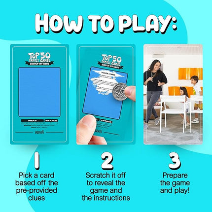 Top 50 Games for Kids, Teens, & Adults - 50 in 1 Reusable Scratch Off Fun - Card Games for Families - Cool, Funny Family Game Night Gift - All Ages, 4+, 8-12, 12+