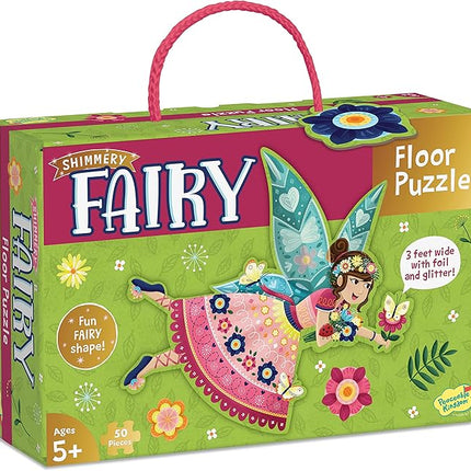 Peaceable Kingdom Shimmer & Glitter Fairy Floor Puzzle – 50pc Giant Floor Puzzle for Kids Ages 5 & up – Fun-Shaped Puzzle Pieces – Great for classrooms