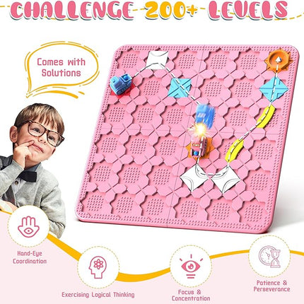 STEM Logic Road Builder Toys: Board Games Toys for 5 Year Old Kids Montessori Brain Teaser Puzzles Educational Learning Activities Toy for Kid Ages 3 4 6-8 12 Boys Girls Gifts (Pink, 50PCS)