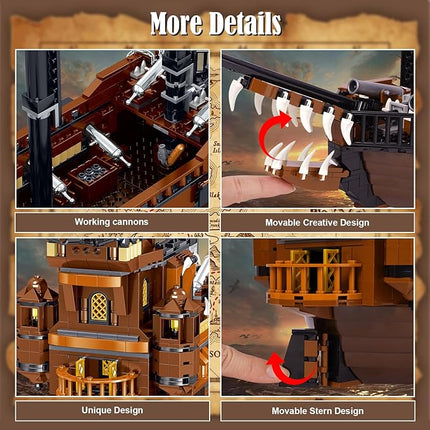 Toy Building Block Set, Pirate Ship Regular Size Brick Model Kit, Creative Ship Building Construction, Christmas Birthday Gift for Adult Teens Children Kids Boys Girls 8+ 1182pcs