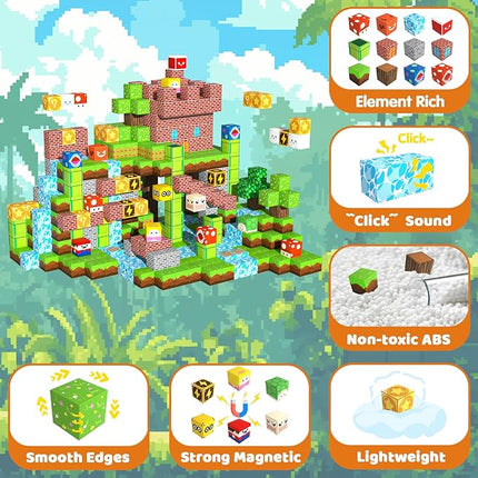 100PCS 1.0 inch Magnetic Blocks, Magnetic Tiles Building Blocks, Magnet Cubes Toddler Kids Toys, Sensory STEM Toys for 3-5 4-6 5-7 6-8 Year Old Boys Girls Christmas Birthday Gift