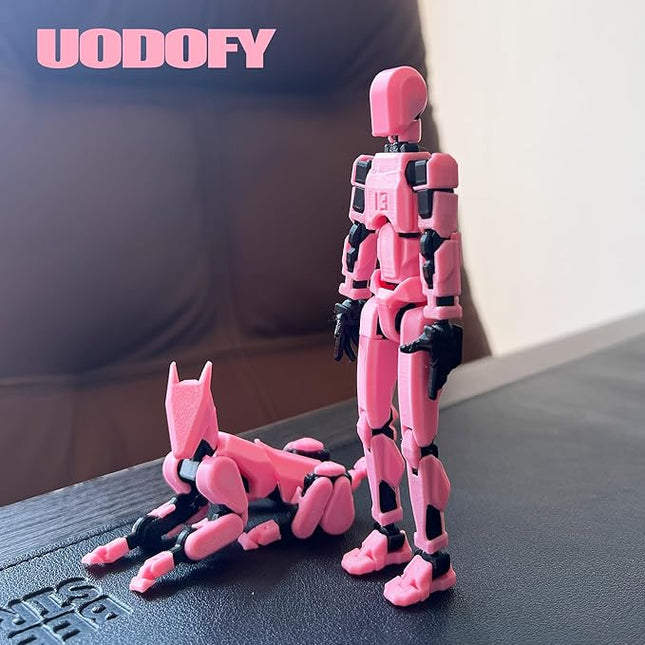 (Assembly Completed) T13 Action Figure Set, 3D Printed Toys Robo 13 Action Figure,Dummy 13 Titan 13 Action Figure (Pink Black + Dog)