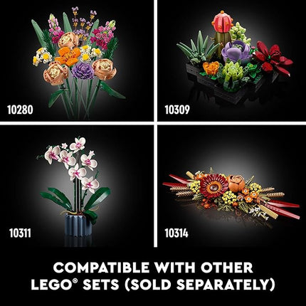 LEGO Botanicals Artificial Wildflower Bouquet - Fake Indoor Flowers Building Set for Home, Kitchen, Desk Decoration, Adults Ages 18+ - Gift for Birthdays - 10313