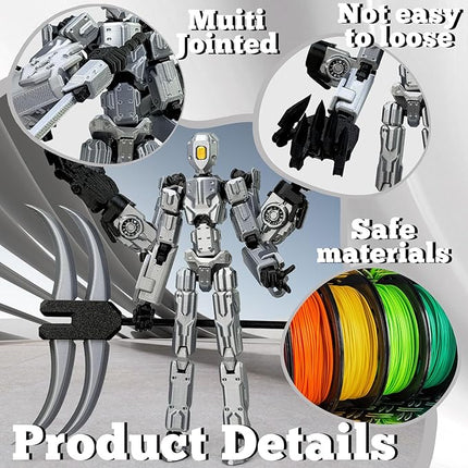 T13 Action Figure Assembly Completed, T13 Multi-Jointed Movable Robot Action Figure Set,Collectors Desktop Decorations for Game Lovers Toys (Silvery, 5.5IN)