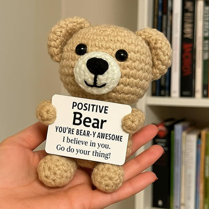 Positive Crochet Animals Positive Bear Wise & Warm - Handmade Emotional Support Crochet Doll Desk Decor Pickle Gifts Emotional Support Plush for Anxiety & Stress Relief