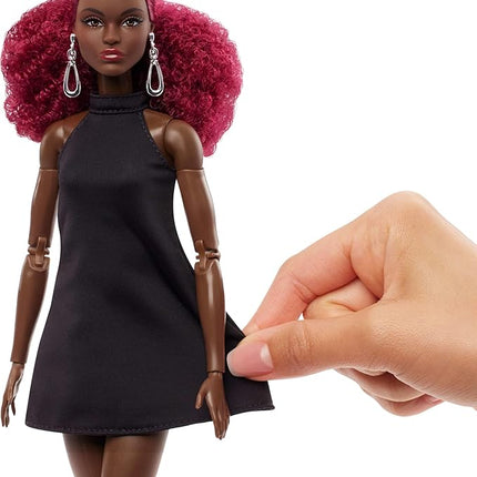 Barbie Basics Model 03 Collector Doll with Red Curly Hair, Black Mini Dress & Boots, Universal-fit Fashions, Posable Tall Body & Swappable Doll Head