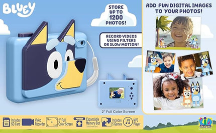ekids Bluey Kids Camera with SD Card, Digital Camera for Kids with Video Recording, Built-in Digital Stickers, Bluey Toys Make Great Stocking Stuffers for Kids