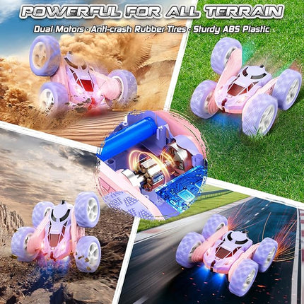 cosone Remote Control Car RC Cars for Kids Toys Rechargeable 360° Rotating 2.4Ghz RC Stunt Car for Kids Birthday Gift for 6 Years Old Girls Toys 6 7 8 9 10 Years Old Girl Gift Ideas (Pink&Purple)