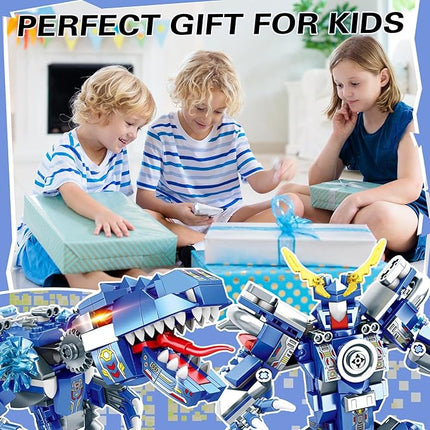 Dinosaur Building Blocks 2 in 1 Transforming Mech, Compatible with Lego Dinosaur Set, 433 PCS Dinosaur Mech STEM Toys for Kids Ages 6-12, Dinosaur Toy Gift for Christmas & Birthday