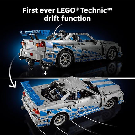 LEGO Technic 2 Fast 2 Furious Nissan Skyline GT-R (R34) Car - DIY Kit and Building Set for Adults - Collectible Model Street Racer with Drift Function - Gift for Car Enthusiasts and Movie Fans - 42210