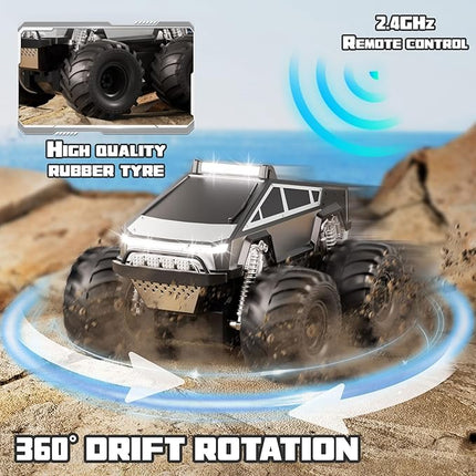 Remote Control Monster Truck Toy, Waterproof 1:16 4WD Amphibious Cyber RC Truck All Terrain Off-Road Car for 6+ Years Old Kids Boy (Black)