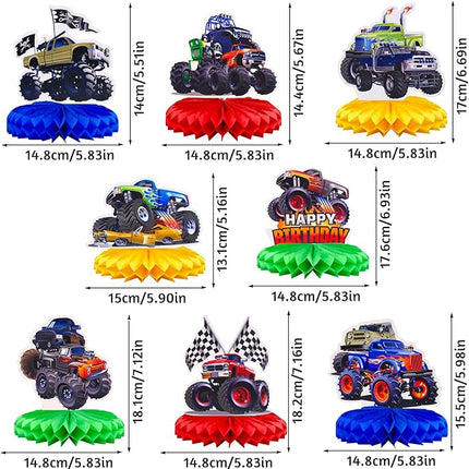 8 Pcs Hot Wheels Birthday Decorations, Cars Happy Birthday Decorations Set Table Centerpiece for Cars Themed Honeycomb Centerpiece