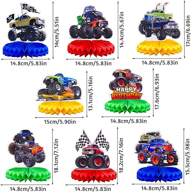 8 Pcs Hot Wheels Birthday Decorations, Cars Happy Birthday Decorations Set Table Centerpiece for Cars Themed Honeycomb Centerpiece