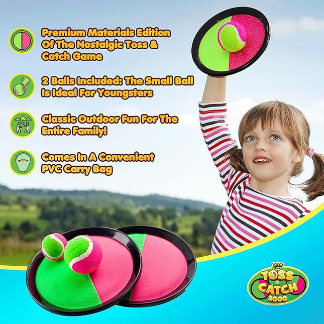 YoYa Toys Toss and Catch Ball Game Upgraded Set - Outdoor Kids Sports Activities - Outside Fun Summer Toy for Beach, Backyard, Park, Yard Lawn, Camping for Ages 4-12, 2 Catch Paddles, 2 Sticky Balls