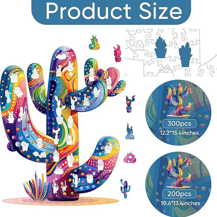 delobil Colorful Cactus Wooden Puzzles, 300 Pieces Jigsaw Puzzles 12.2'' x15.4'', Unique Design Liberty Wooden Puzzles for Adults and Kids, Family Game Gift Royal Size