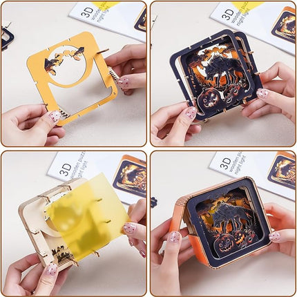 3D Puzzle Nightlight-DIY LED 3D Halloween Wolf Light Wooden Jigsaw Puzzle-Art Lamp and Craft Kits for Kids and Adults-Birthday Gifts Toys-Home Desk Decor Family Game