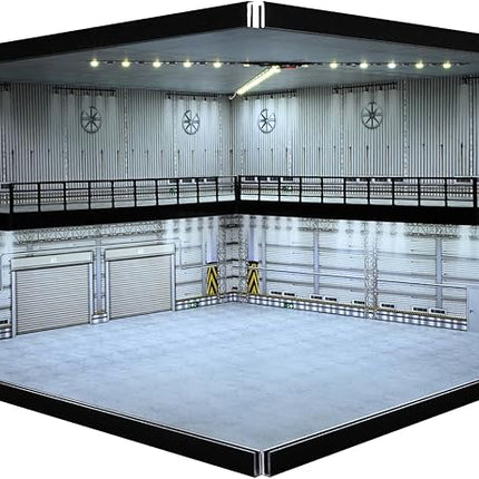 1/64 Model Car Display Case,Fits for 1/64 Hot Wheels Diecast Model Car,Diorama Double Decker Car Showroom Garage Model with Dimmable LED Lighting City Car Parking Lot Scene Model Collection (A)