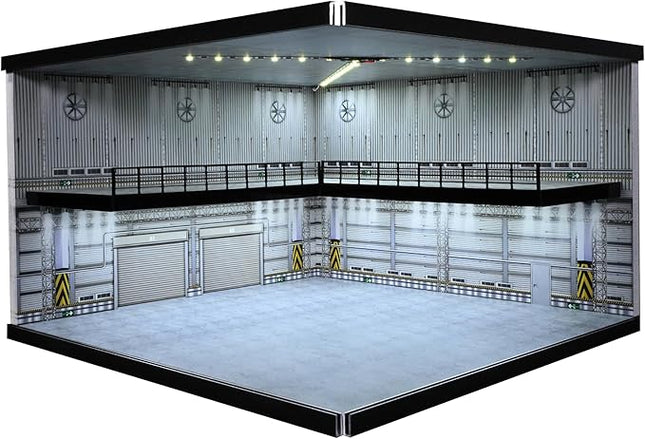 1/64 Model Car Display Case,Fits for 1/64 Hot Wheels Diecast Model Car,Diorama Double Decker Car Showroom Garage Model with Dimmable LED Lighting City Car Parking Lot Scene Model Collection (A)