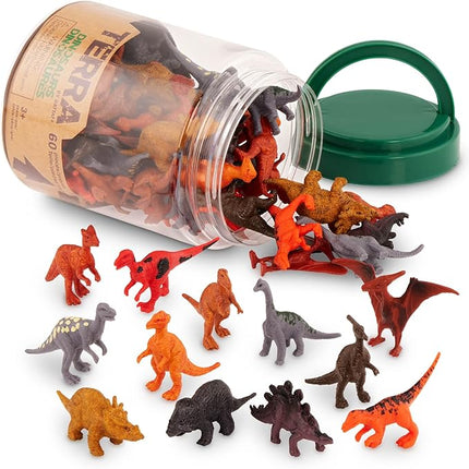 Terra by Battat – 60 Pieces Dinosaur Figures Assorted Mini Plastic Animals for Kids Birthday Party Supplies Decorations Educational Toy Playset 3+ Years