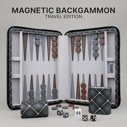 Magnetic Travel Backgammon Sets for Adults - Quality PU Leather Backgammon Board Game for Adults and Kids - 14" Gift for Man Backgammon Board with 32 Magnetic Pieces in PU Leather Case
