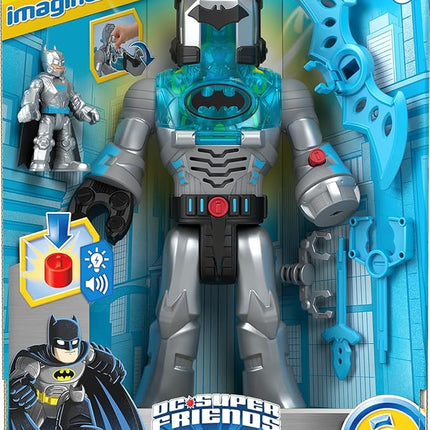 Fisher-Price Imaginext DC Super Friends Batman Toy Insider & Exo Suit 12-Inch Robot with Lights Sounds & Figure for Ages 3+ Years, Defender Grey