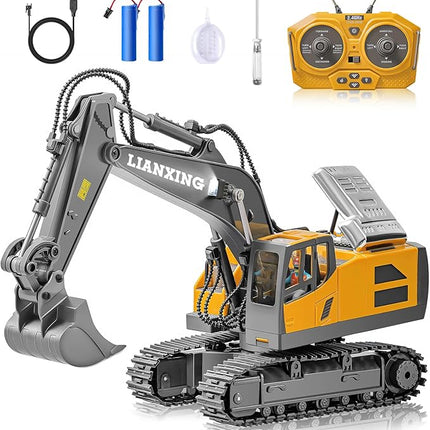1:20 Scale RC Excavator Toy for Kids - 2.4GHz Remote Control Construction Vehicle with 680° Rotating Arm, Spray Mist, LED Lights & Realistic Sound, for 6 7 8 9 10-12children