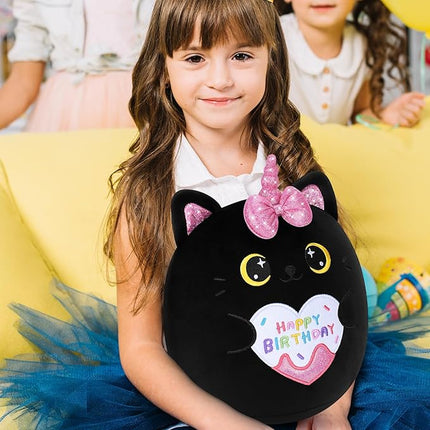 Happy Birthday Gift Black Unicorn Cat Plush Toys-11'' Black Cat Plushies Anime Plush-Kawaii Plushie Toy Stuffed Animals Cute Plushies, Black Unicorn Cat Plush Pillow Birthday Gifts for Kids