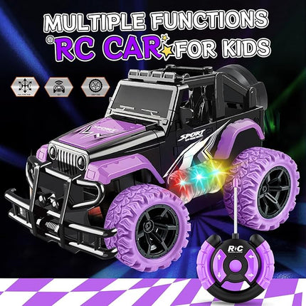 Bloolilies Rc Car, 1:20 Scale Remote Control Car for Girls with Colorful 3D Lights Off Road Rc Monster Truck Toy Vehicles for Kids Boys Toddlers 3 4 5 6 7 8-12 Years Old Birthday Gift, Purple