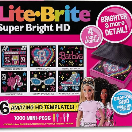 Lite Brite Super Bright HD, Barbie Edition - Creative Retro Light-Up Screen – Educational Play for Children, Enhances Creativity, Gift for Girls and Boys Ages 6+