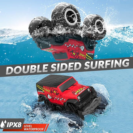 STEMTRON Amphibious Remote Control Car 2.4GHz 1:20 All Terrain Off-Road RC Car Remote Control Boat Gifts for Kids Boys Red