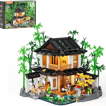 Bamboo-House Lighting Building-Bricks Set - Retro Chinese Bamboo Cabin and Treehouse Collection LED Light Set 2432 Pcs for Adults and Retro House Building Collectors