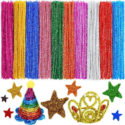 Bundooraking Pipe Cleaners, Glitter Pipe Cleaners Craft, Arts and Crafts, Crafts, Craft Supplies, Art Supplies (200 Metallic-Colored Glitter Pipe Cleaners)…