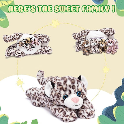 IKASA Mommy Leopard Stuffed Animal Mom and Baby Cheetah Plush Toy, Cute 18" Soft Small Mama Family Set Toys with Little Mini Babies,Gifts for Kids