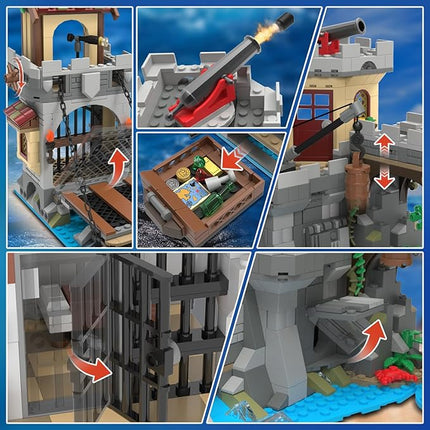 Pirate Castle Building Set with Light, 3 Modes Big Pirates Ship Bay Building Block 1502 PCS, Medieval Pirate Wharf House Construction Model Toy Home Decor for Adults Teens Boys Girls 10+