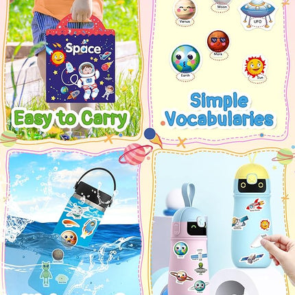 Benresive Reusable Sticker Book for Toddlers 2-4 Years, Fun Travel Stickers for Kids, Waterproof Sticker Books for Toddlers 1-3, Crafts Activities for Todddlers 1-3 2-4 3-5 - Space