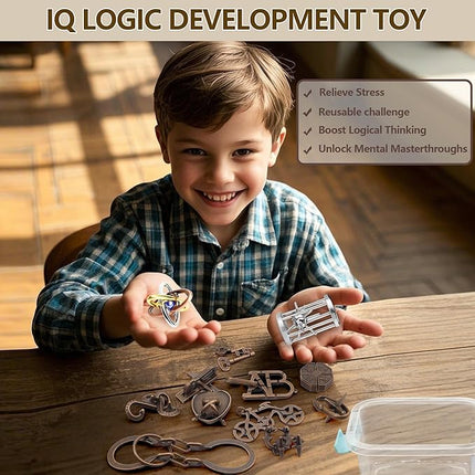 12Pcs Brain Teaser Puzzles for Adults and Teens, 3D Metal Puzzle Set with Various Difficulty Levels, IQ Logic Challenge Disentanglement Game, Fun Handheld Brain Teasers for Focus, Gifts for Boys Girls