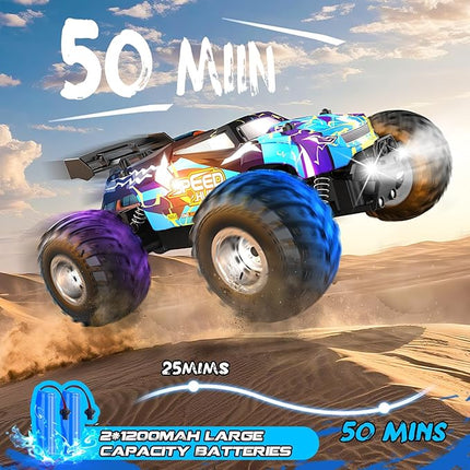 Remote Control Car, 1:18 2WD Off-Road RC Truck 20 KM/H, All-Terrain RC Cars with Headlights, BodyLights, 2.4GH Rechargeable Remote Control Monster Truck, Christmas or Birthday Gift Toys for Boys Girls
