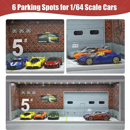 Display Case for Hot Wheels: Stackable Parking Garage for 1/64 Scale Matchbox Toy Car, Foamboard Storage for Monster Trucks with LED Light and Acrylic Cover, Supply Store