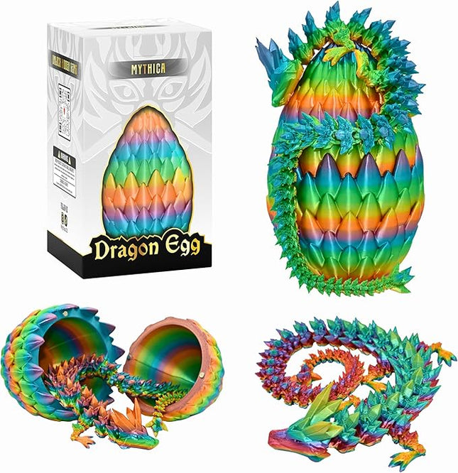 MYTHICA 3D Printed Dragon Egg Unleash Your Imagination with Our Crystal Mystery Dragon Egg Collection Fully Articulated Fidget Desk Toy for ADHD, Autism, Anxiety & Stress Relief (Tropic Rainbow)