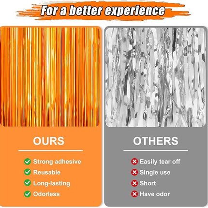 2 Pack Orange Foil Fringe Curtains Streamers Party Decorations 3.3 x 8.2 ft, Pink Tinsel Curtain Fringe Backdrop for Parties, Door Fringe Birthday Streamers, Barbie Backdrop Birthday Party Decorations